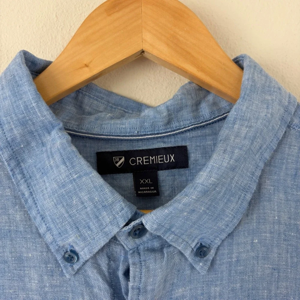 Cremieux Mens XXL Blue Linen Short Sleeve Button Down‎ Shirt Lightweight